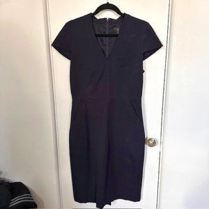 J Crew 365 | Navy Bi Stretch Cotton V Neck Midi Sheath Dress